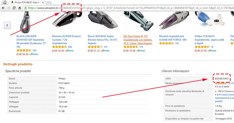 Esempio ASIN Amazon